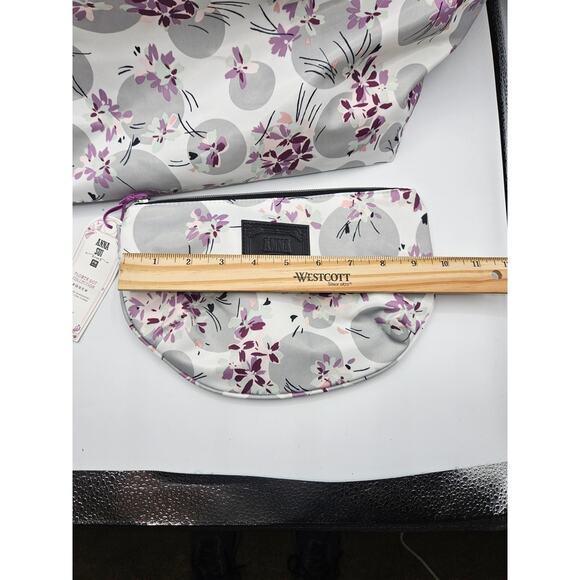 Anna Sui for PB Teen Flower Dot Collection Tote and Pouch NWT Gray Purple Floral - Picture 7 of 13